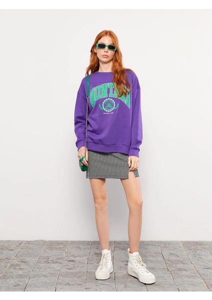 Lcw Vision Mor Bisiklet Yaka Baskılı Kadın Kalın Sweatshirt modelleri