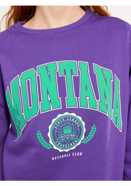 Lcw Vision Mor Bisiklet Yaka Baskılı Kadın Kalın Sweatshirt fırsatları