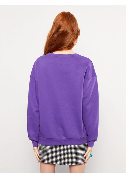 Lcw Vision Mor Bisiklet Yaka Baskılı Kadın Kalın Sweatshirt indirimleri