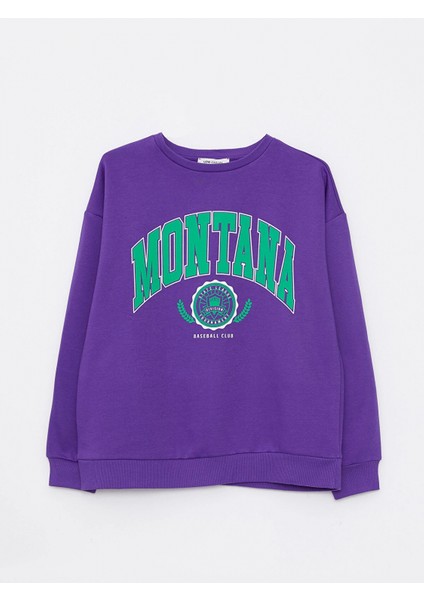 Lcw Vision Mor Bisiklet Yaka Baskılı Kadın Kalın Sweatshirt