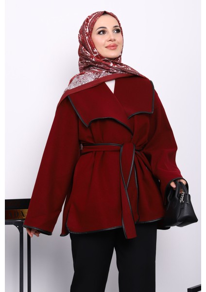 Bordo Deri Biyeli Şal Yaka Kaşe Ceket modelleri