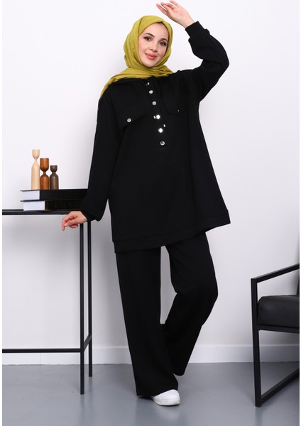 Siyah Çıtçıt Detaylı Tunik Pantolonlu Takım fiyatları