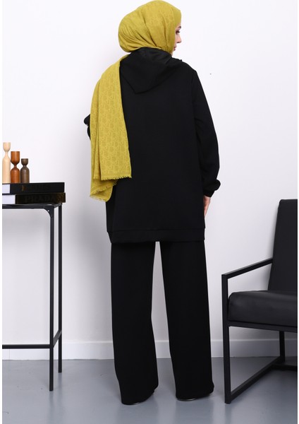 Siyah Çıtçıt Detaylı Tunik Pantolonlu Takım fırsatları