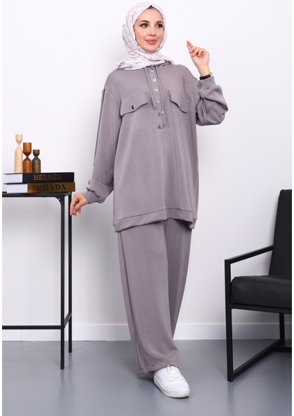 Gri Çıtçıt Detaylı Tunik Pantolonlu Takım fiyatları