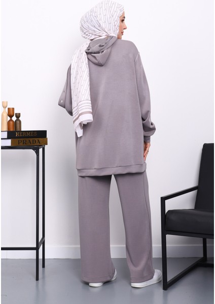 Gri Çıtçıt Detaylı Tunik Pantolonlu Takım fırsatları