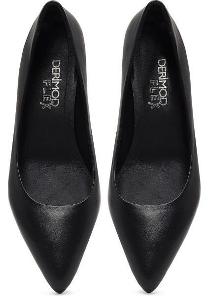 Flex Kadın Siyah Kalın Topuklu Deri Ayakkabı 25AFD380718