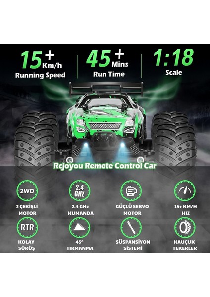 Oyuncak 2.4 Ghz Uzaktan Kumandalı Şarjlı LED Işıklı Drift Atan 15 Km Hız Yapan Off Road Araba 45 Dk Sürüş Süresi 1200 Mah Batarya modelleri