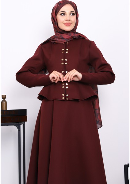 Bordo Crop Ceket Etekli Scuba Takım modelleri