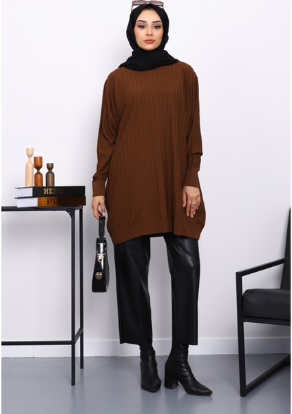 Kahverengi Merserize Salaş Triko Tunik fiyatları