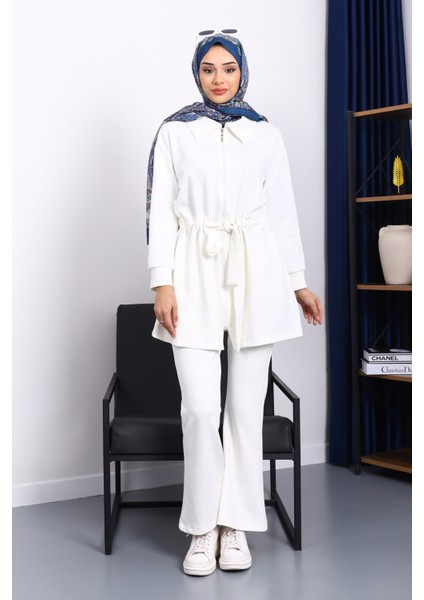 Ekru Bel Bağlamalı Modal Tunik Pantolonlu Takım fiyatları