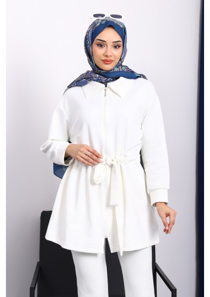 Ekru Bel Bağlamalı Modal Tunik Pantolonlu Takım modelleri