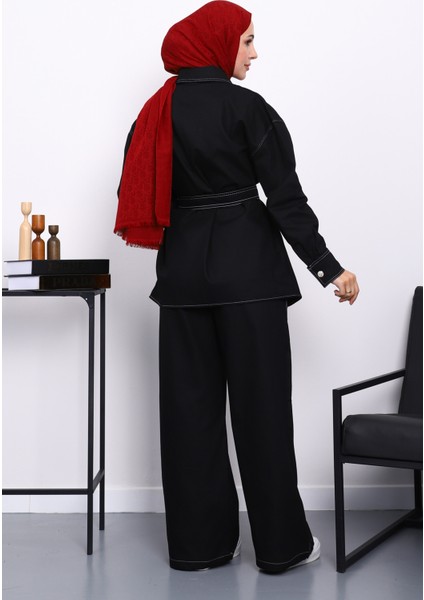 Siyah Düğmeli Gabardin Ceket Pantolonlu Takım fırsatları