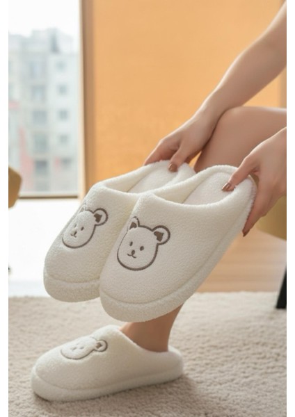 Ft 103 Panda Nakışlı Kadın Ev Terliği Peluş Terlik Çeyiz ve Bohça Terliği Ses Yapmaz Kalın Taban