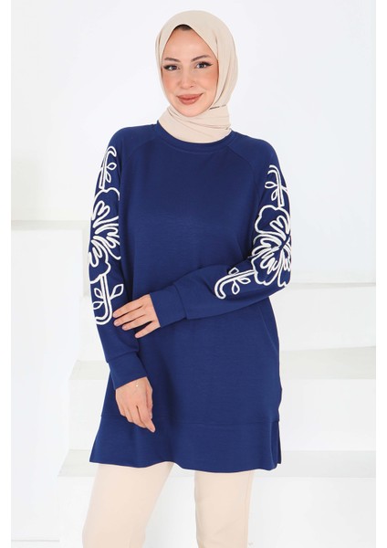 Kolları Nakış Detaylı Modal Tunik Lacivert - 27703