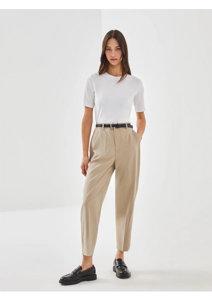 Lcw Vision Bej Beli Kemerli Loose Fit Kadın Pantolon