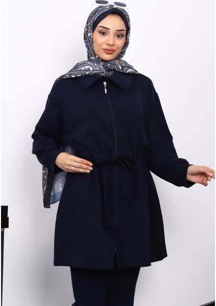 Lacivert Bel Bağlamalı Modal Tunik Pantolonlu Takım modelleri
