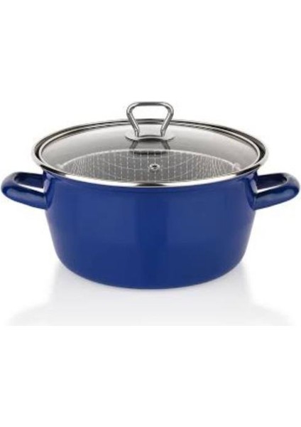 Cam Kapaklı Lacivert Emaye Tencere Kızartma Tenceresi 24CM fiyatları