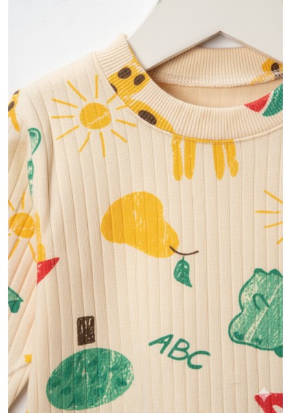 Bebek Ribanalı Sevimli Hayvan & Doğa Desenli Pamuklu Takım - Uzun Kollu Body & Eşofman Altı fiyatları