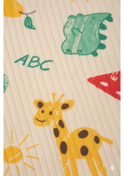 Bebek Ribanalı Sevimli Hayvan & Doğa Desenli Pamuklu Takım - Uzun Kollu Body & Eşofman Altı modelleri