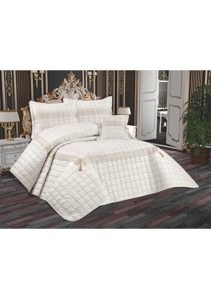 Tuba Çift Kişilik Kapitoneli Yatak Örtüsü Krem Bej