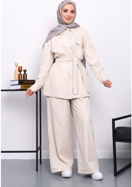 Taş Düğmeli Gabardin Ceket Pantolonlu Takım