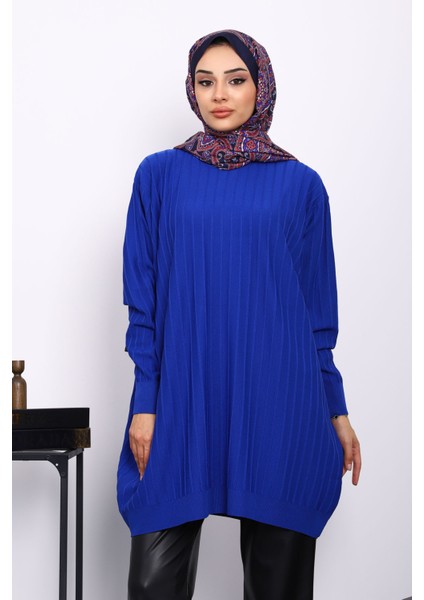 Saks Mavi Merserize Salaş Triko Tunik