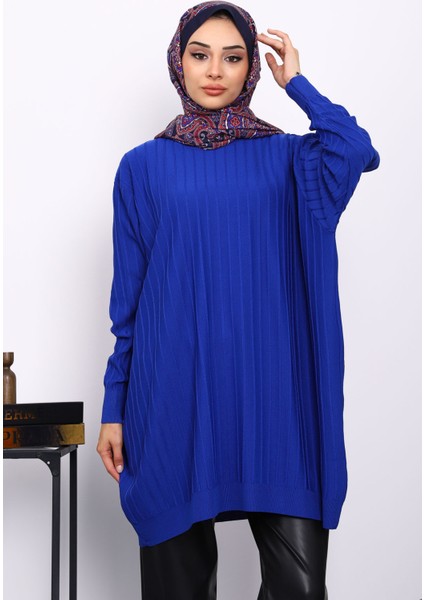 Saks Mavi Merserize Salaş Triko Tunik modelleri