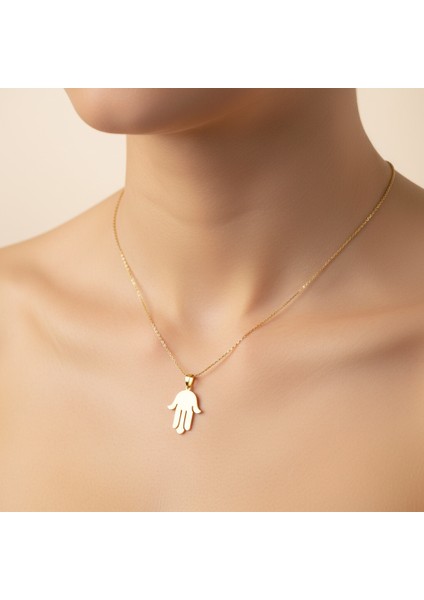 8 Ayar Altın Kolye Ucu Hamsa / Fatma’nın Eli GM9378 0.5 gr