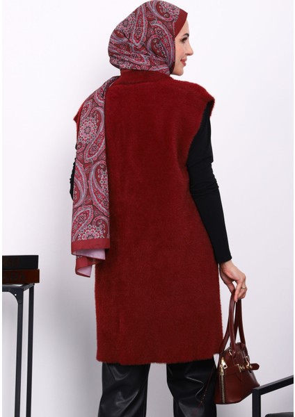 Bordo Cepli Uzun Angora Yumoş Yelek fırsatları