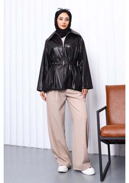 Siyah Kemerli Deri Ceket fiyatları