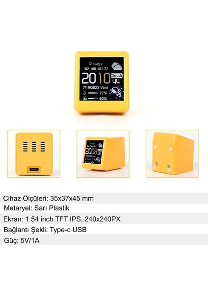 Akıllı Mini Hava Durumu Istasyonu Dijital Ekran Wifi Saat Sıcaklık Nem 1.54 Inç LED LCD 28X28MM modelleri