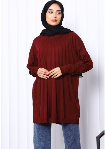 Bordo Bisiklet Yaka Merserize Triko Tunik modelleri