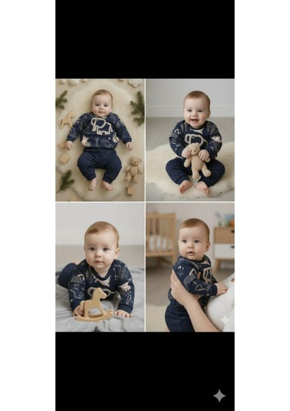 Fil Desenli Kabartmalı Erkek Bebek/çocuk Alt Üst Takım