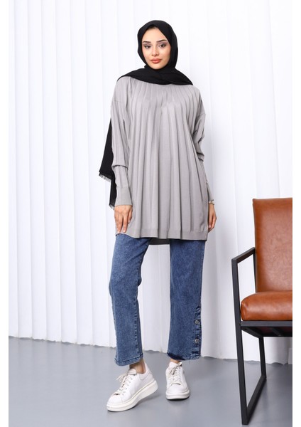 Gri Bisiklet Yaka Merserize Triko Tunik fiyatları