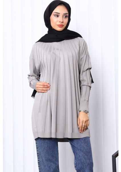 Gri Bisiklet Yaka Merserize Triko Tunik modelleri