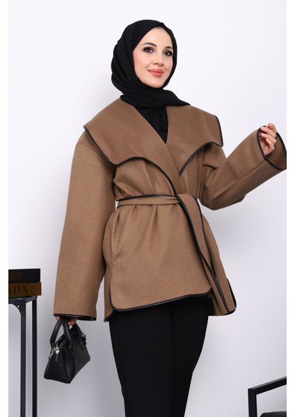 Vizon Deri Biyeli Şal Yaka Kaşe Ceket modelleri