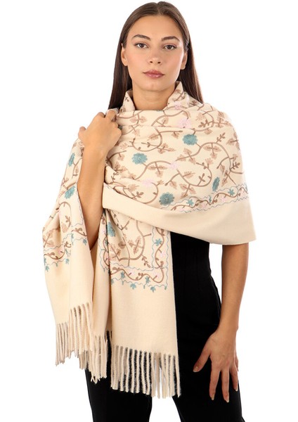 Bej Nakışlı Kışlık Şal