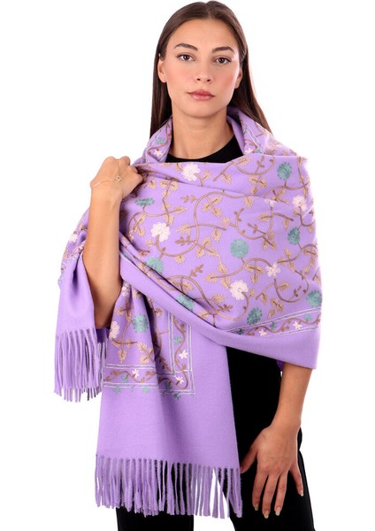 Lila Nakışlı Kışlık Şal