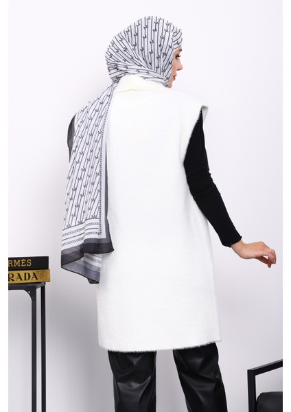 Ekru Cepli Uzun Angora Yumoş Yelek fırsatları