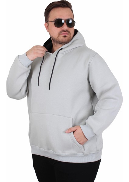 Büyük Beden Erkek Basic Sweat Kapüşonlu 11700 Grı