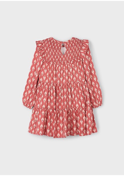 Kız Çocuk Kırmızı Desenli Elbise (4-10 Yaş) – Uzun Kollu, Bisiklet Yaka, Pamuk Astarlı indirimleri
