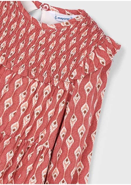 Kız Çocuk Kırmızı Desenli Elbise (4-10 Yaş) – Uzun Kollu, Bisiklet Yaka, Pamuk Astarlı