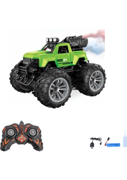 Oyuncak 4x4 Uzaktan Kumandalı Duman Atan 4 Çeker Motor Şarjlı Hız Vites Tuşlu Araba Buhar Atan Jeep Araba 15 Km/h Hız Mavi, Yeşil, Kırmızı