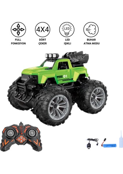 Oyuncak 4x4 Uzaktan Kumandalı Duman Atan 4 Çeker Motor Şarjlı Hız Vites Tuşlu Araba Buhar Atan Jeep Araba 15 Km/h Hız Mavi, Yeşil, Kırmızı fiyatları
