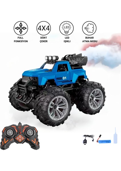 Oyuncak 4x4 Uzaktan Kumandalı Duman Atan 4 Çeker Motor Şarjlı Hız Vites Tuşlu Araba Buhar Atan Jeep Araba 15 Km/h Hız Mavi, Yeşil, Kırmızı fiyatları