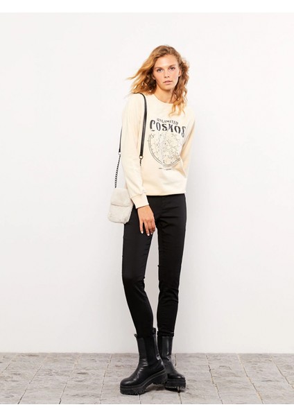 Lcw Vision Bej Bisiklet Yaka Baskılı Uzun Kollu Kadın Sweatshirt fiyatları