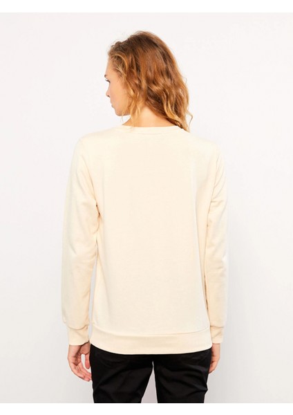 Lcw Vision Bej Bisiklet Yaka Baskılı Uzun Kollu Kadın Sweatshirt fırsatları