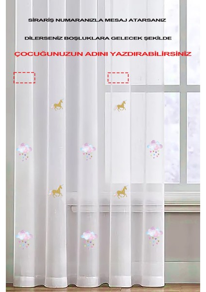 Unicorn Desenli Çocuk Odası Tül Perde Üzerine Isim Yazılabilir Özel Ölçü Dikilebilir fırsatları