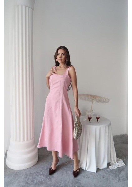 Pembe Çift Dikişli Gabardin Elbise fiyatları