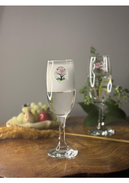 Pembe Çiçekli Kadehi – 2’li Set - (kahve yanı su/kokteyl bardağı) 190 ml